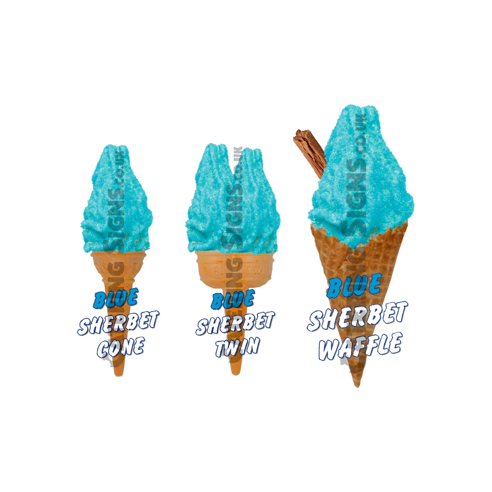 Blue Sherbet Whippy Ice Cream Cone Stickers Set of 3 - Single, Twin & Waffle