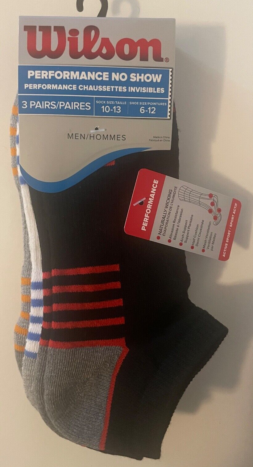 Wilson Performance No-Show Socks 3-Pack for Men & Women Sizes 6-12-image