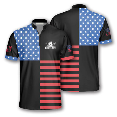 American Flag Crown Emblem Custom Bowling Jerseys for Men, Idea Gift for Bowler,