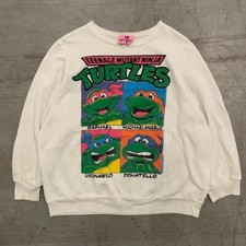 Vintage 80s 90s Teenage Mutant Ninja Turtles Cartoon white/vibrant sweater L/XL
