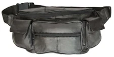 Large Black Solid Leather Waist Fanny Pack Belt Bag Travel Hip Purse Mens Women