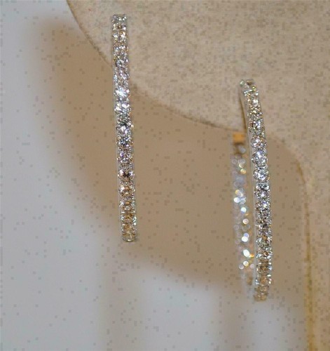 2.50 Ct Round Cut Moissanite Huggie Hoop Women's Earrings 14k White Gold Finish - Picture 4 of 6