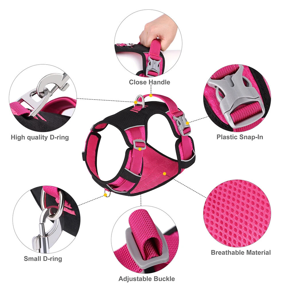 Dog Harness No-Pull Control Vest Reflective Breathable Mesh Vest w/ 2 Leash Clip Dog Harness No-Pull Control Vest Reflective Breathable Mesh Vest w/ 2 Leash Clip