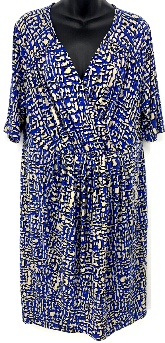 Charter Club Women Dress Plus Size 1X Blue White Short Sleeve V Shift  Stretch | eBay