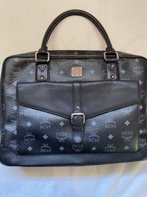 MCM Black Logo Briefcase/Document Case Top Handle Zip & Buckle Closure