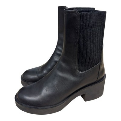Stuart Weitzman Gotham Ribbed Knit Leather Platform Chelsea Boots Black Size 9
