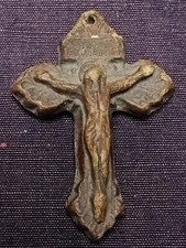 Antique Wooden Crucifix Survivor Piece Inscribed Hand Carved 19th Century Relic