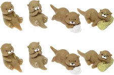 8Pcs Miniature Otter Statue Small Animal Shape Decoration DIY Micro Landscape Ot