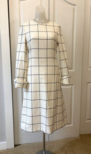 Tory Burch Cream & Black Window Pane Plaid Wool blend Dress Sz 2