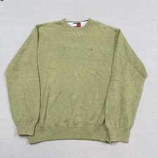 Vintage Tommy Hilfiger Sweater Mens XL Green Crewneck Knit Pullover Logo 90s