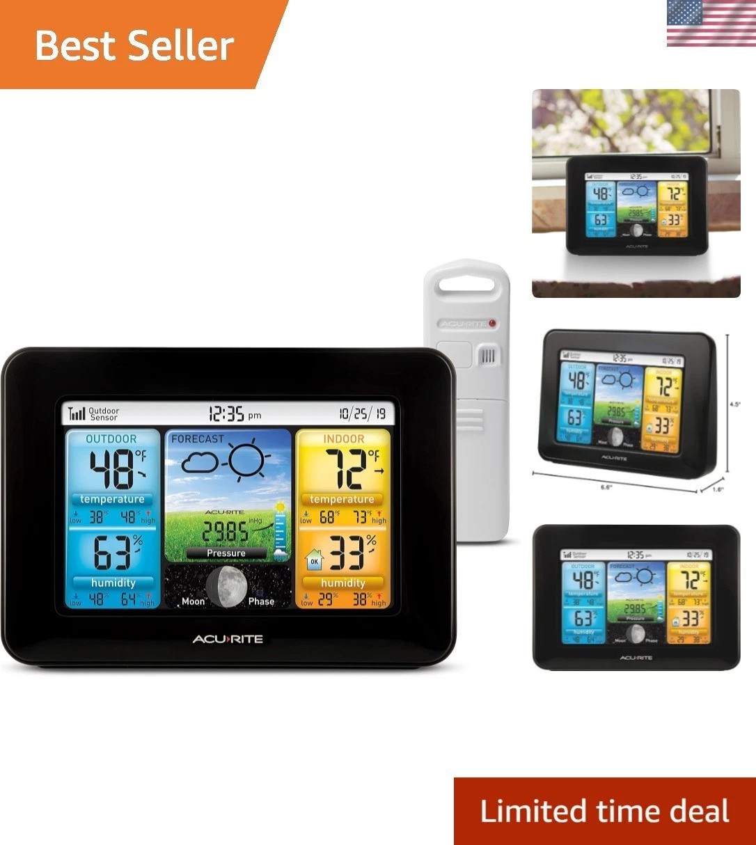 Wireless Home Weather Station with Color Display, Indoor Outdoor Thermometer ...