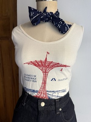 Vintage Coney Island Parachute Jump AmFAR Size M White Cotton Tank Graphic Logo 
