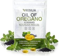 Resilia Softgels with Black Seed Oil 6000mg   Organic Oregano Oil Capsules fo...