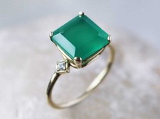 Natürlicher Grüner Quarz Und Diamanten 10k Gelb- Und Weißgold Solitaire-Ring
