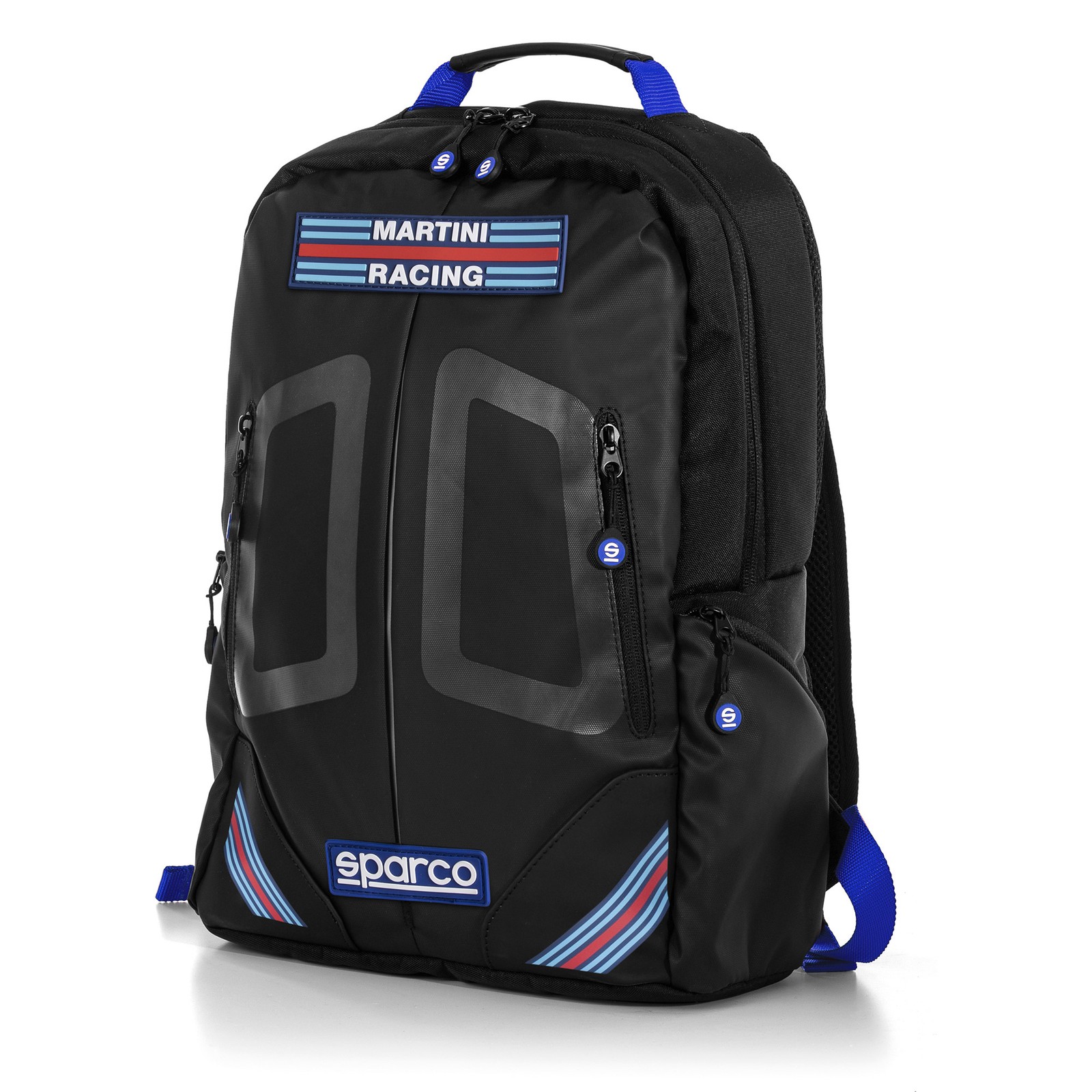 Sparco Martini Racing Stage Rucksack Bag - Black / Blue (Iconic Martini Design)