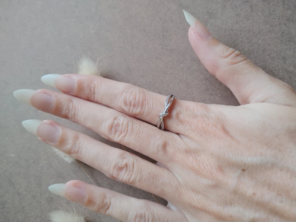 Bague Argent Sterling 925 Ajustable Zircons Blancs Motif Nœud Entrelacé - Photo 3/4