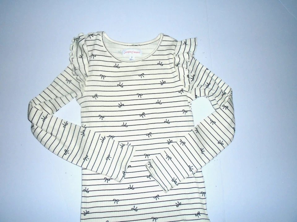JUMMPING BEANS GIRLS RIBBED LONG SLEEVE KNIT SHIRT BOW PATTERN SIZE 7 - Image 2 of 3