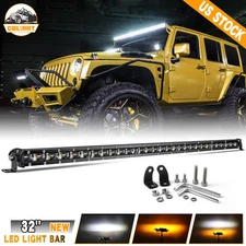 32INCH 570W Amber White Strobe LED LIGHT BAR Roof Spot Offroad Truck SUV ATV 4WD