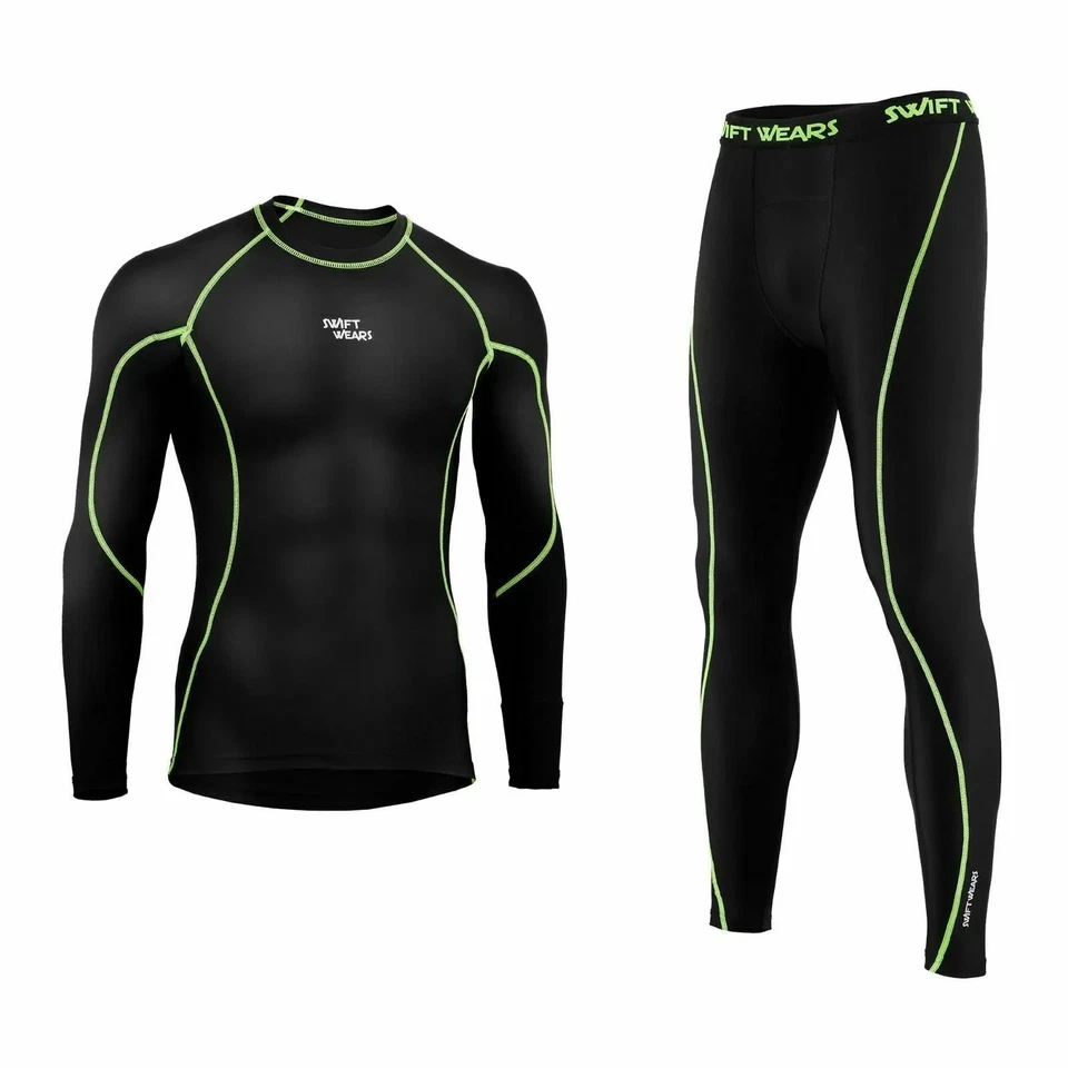Mens Compression Armour Base layer Top Thermal Skin Fit Shirt + Leggings set UK - Image 3 of 4