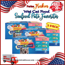 3 Pack Purina Friskies Seafood Favorites Wet Cat Food Pate Variety Pack 32 Ct
