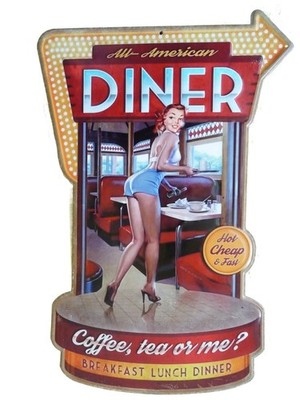 Blechschild ''All American Diner'' Pin Up Coffee Frühstück Lunch Küche 60x40cm