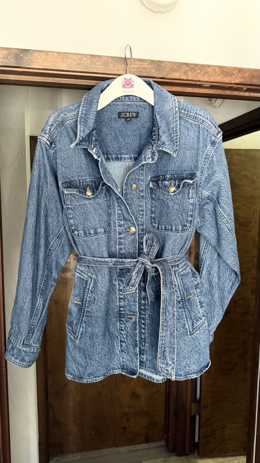 J.CREW Women’s Blue Belted Button-Front Mid-Length Jacket w/ Pockets Size L