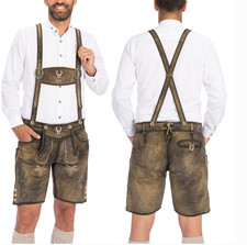 Bavaria Trachten Mens Suede Leather German Oktoberfest Lederhosen Waxed Brown 28