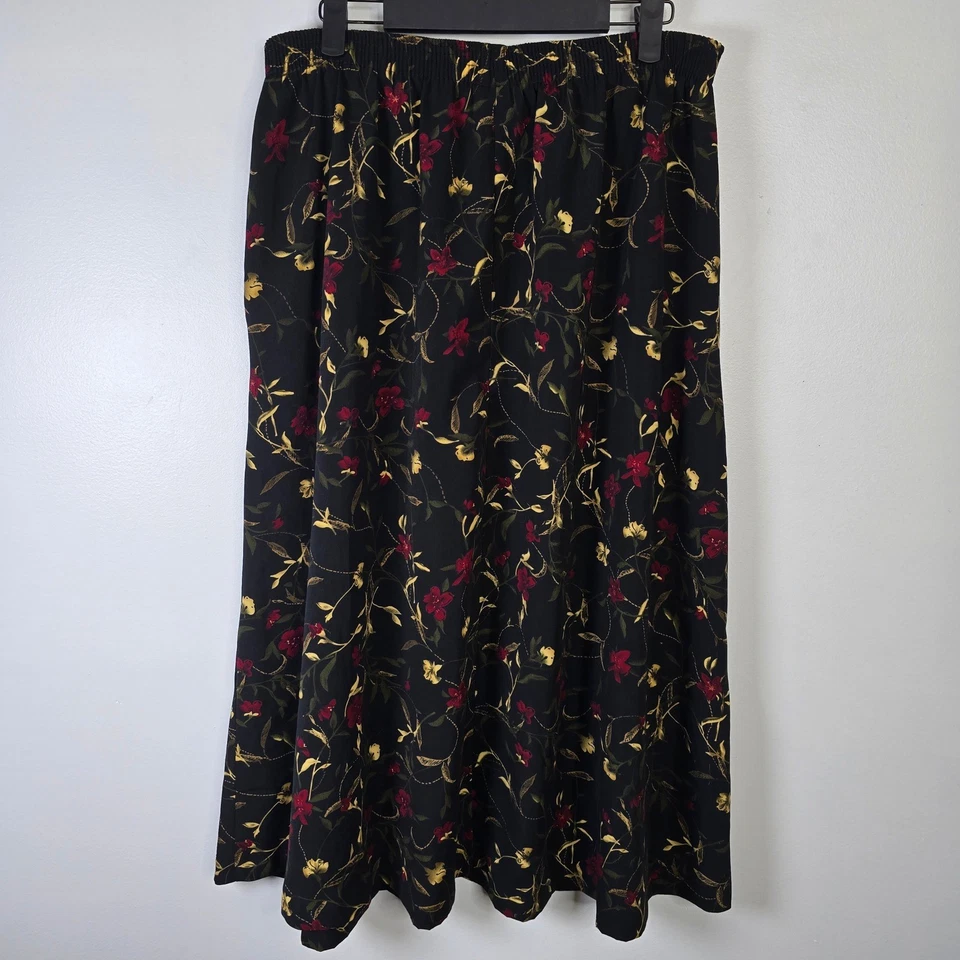 Maxi falda vintage Bon Worth negra floral talla L bolsillos elásticos en la cintura para mujer Foto 2 de 4