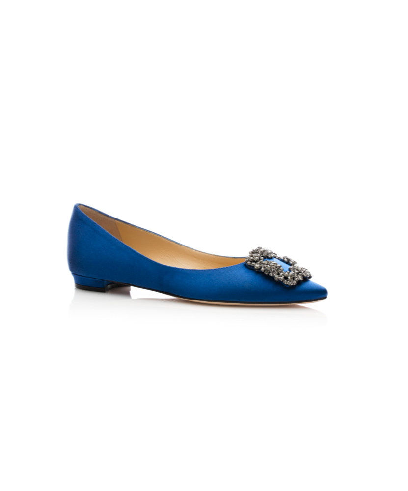 Manolo Blahnik Hangisi Flats Navy Satin Size 40