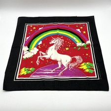 Vintage 70s 80s Unicorn Bandanna Handkerchief Stars Rainbow Mystical Magic B