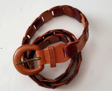 Vintage Retro 70s Belt Multi Brown Leather Link Boho Hippie Womens 40" Adjust