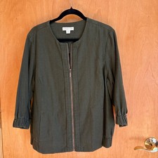 Coldwater Creek Olive Green Linen Blend Zip Front Jacket Women Size 16
