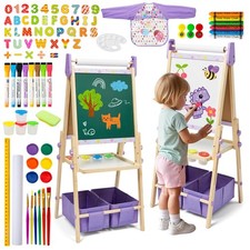 3-in-1 Kids Art Easel Set, Height Adjustable Magnetic Whiteboard  Chalkboard...