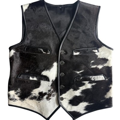 Men's Real Cowhide Leather Vest Western Cowboy Waistcoat Hair-On Pony Skin