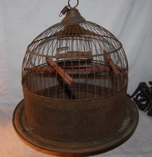 Antique Brass Hendryx Dome Bird Cage and Wood Perches, Swing