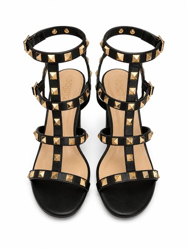 Wild Diva Lounge Womens Black Gold Studded Block Heel Gladiator Sandals Size 9