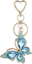 Charm Keychain for Women, Cute Heart Key Chain with Diamond Butterfly Pendant, L