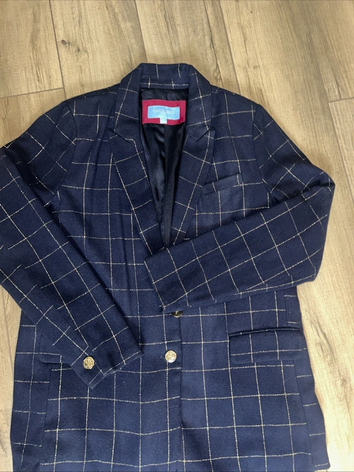 Traje de mujer Draper James L (14pantalón) azul con escoceses dorados elegante vacaciones Foto 2 de 4