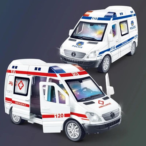 1:32 Mini Car Diecast Krankenwagen Feuerwehrauto Polizeimodell Sound und Lichtfahrzeug - Bild 5 von 15
