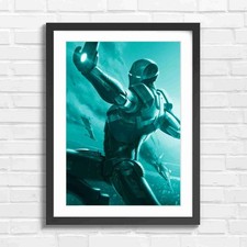 Flying Iron Man Repulsor Beam Teal Framed Wall Art Print Large Picture Home