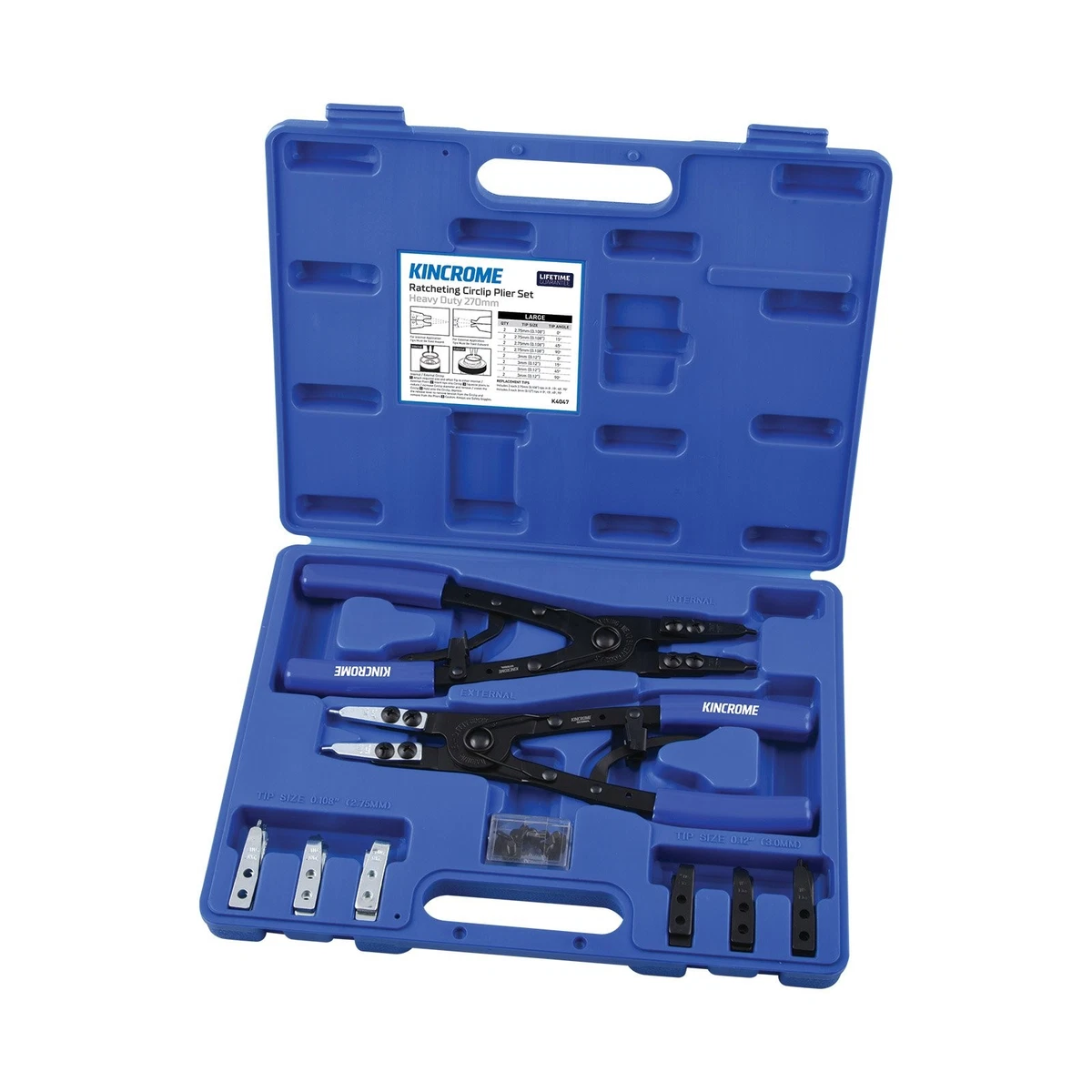 KINCROME Circlip Pliers Set Heavy Duty Large Int & Ext 270mm (10.5") K4047