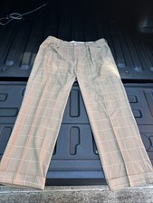 Vintage Polo Ralph Lauren Trousers Camel Pleated Plaid Pants Wool Silk 40x30