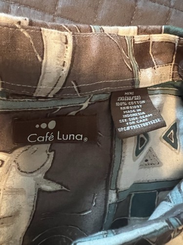 Cafe Luna Herren Oxford Hawaiihemd mit Knöpfen Gr. 2XL braun AOP Schwert Angeln - Bild 2 von 5