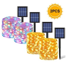 2PCS Solar String Lights 20M 200 LED Waterproof Copper Wire Xmas Garden Decor