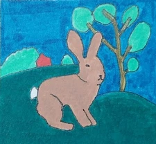 GAT ORIGINAL Mini Painting Signed 3x3 Inch Bunny Rabbit Cute Animal Art Gift 