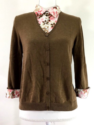 ALFRED DUNNER Faux Lagenlook Pullover PETITE SMALL braun rosa 3/4 Ärmel (J528) - Bild 1 von 9