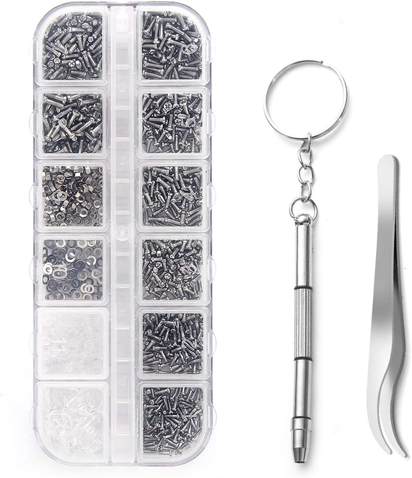 Eyeglasses Repair Kit, 1100Pcs Tiny Screws and 5 Pairs Nose Pads Stainless Steel