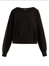 New $1890 The Row Lanny Stretch Wool Cropped Sweater/Sweatshirt in Black sz XS