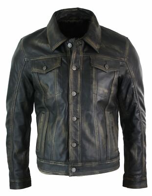【INCHANT ME】[24fw] Vintage Washing Leather Loose Blouson Mens Vintage Retro Jeans Jacket Style Real Leather Short