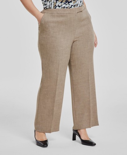 Kasper Women's Beige Extended-Tab Straight-Leg Pants Plus Size 18W